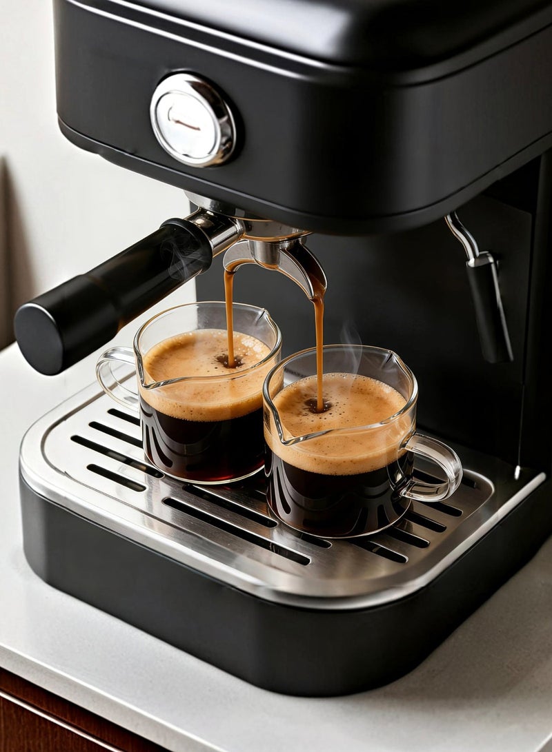 LENND Espresso Cups Set of 2, 4 OZ Double Spouts Cups, Espresso Shot Glasses, Milk Cup with Handle, Clear Glass, Espresso Accessories for Espresso Machine - Image 1